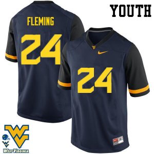 Youth West Virginia Mountaineers NCAA #24 Maurice Fleming Navy Authentic Nike Stitched College Football Jersey LV15M24WK